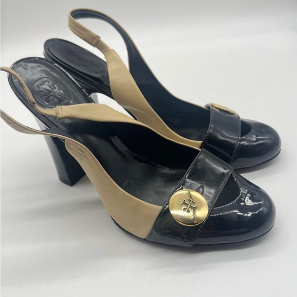 Leather Colorblock Pattern Slingback Pumps - Picture 5 of 5